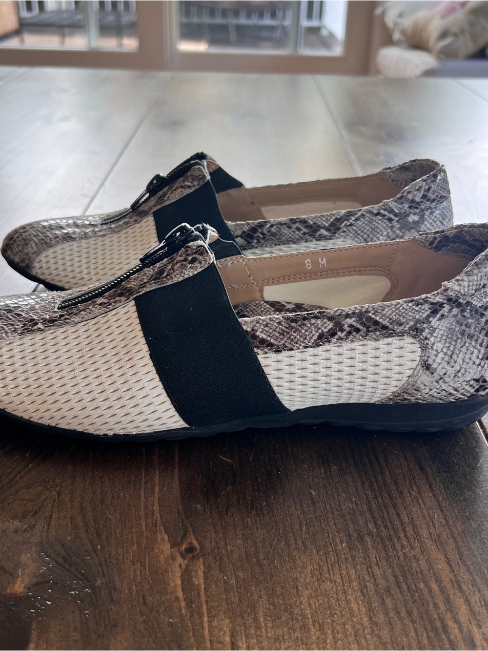 Sesto Meucci Italian Leather Zip Comfort Flats Snakeskin-size 8